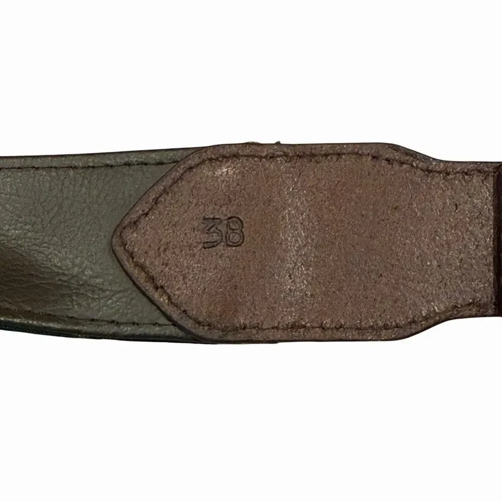 F.H. Wadsworth NYC Brown Leather Brass Belt Wool Tartan Plaid Green Yellow 38